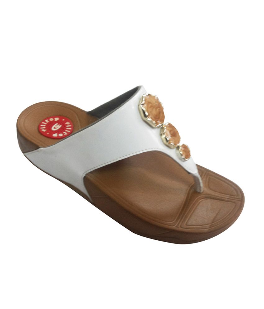 Filltop Stylish White Low Heel Flip Flops Buy Women's Slippers & Flip