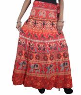 India Trendzs Red Printed Cotton Long Skirt