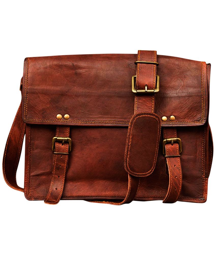 Online Art India Brown Velcro Closure Leather Handmade Bag For Men - Buy Online Art India Brown ...