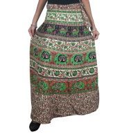 India Trendz Jaipuri Printed Cotton Long Wrap Skirt -green