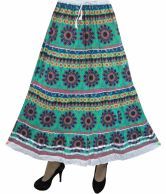 India Trendzs Turquoise Printed Cotton Broomstick Skirt