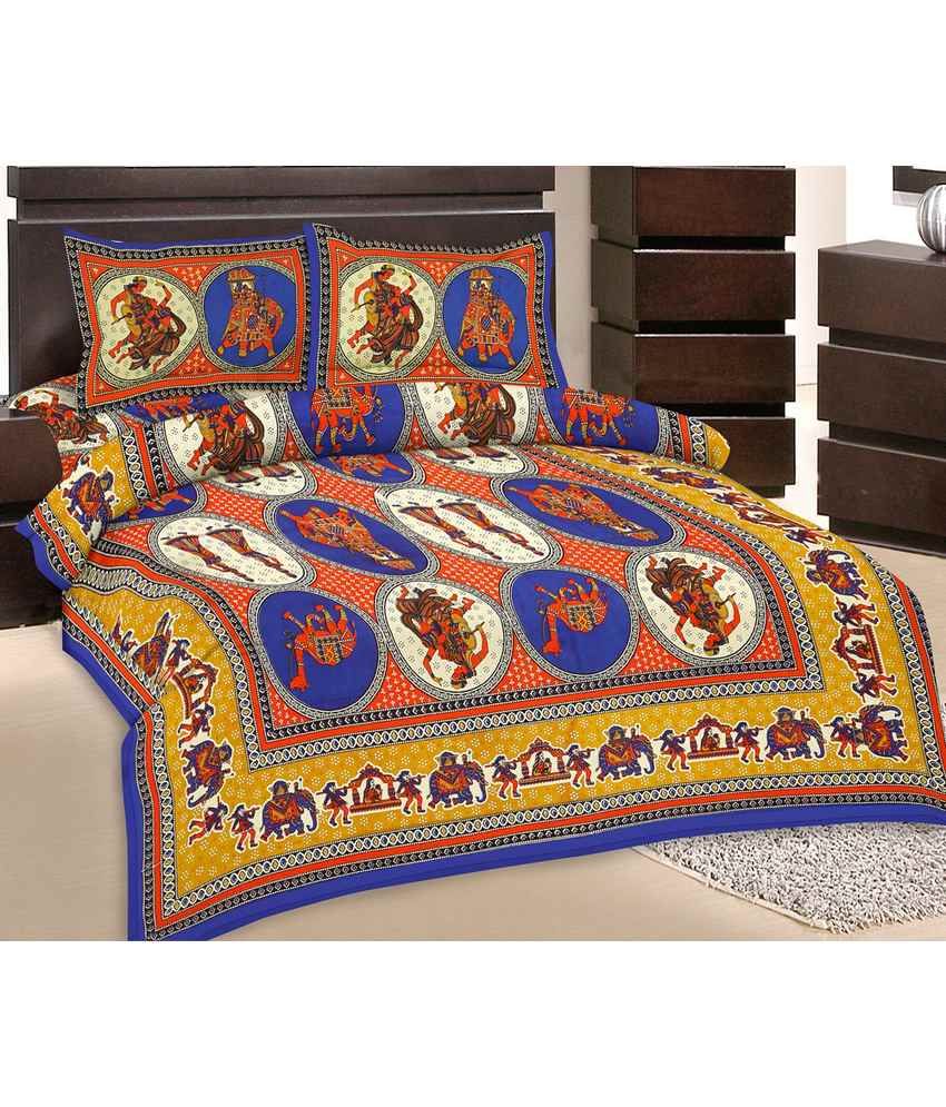 Rangasthali Rajasthan Traditional Double Bed Sheet With 2 Pillow Cover