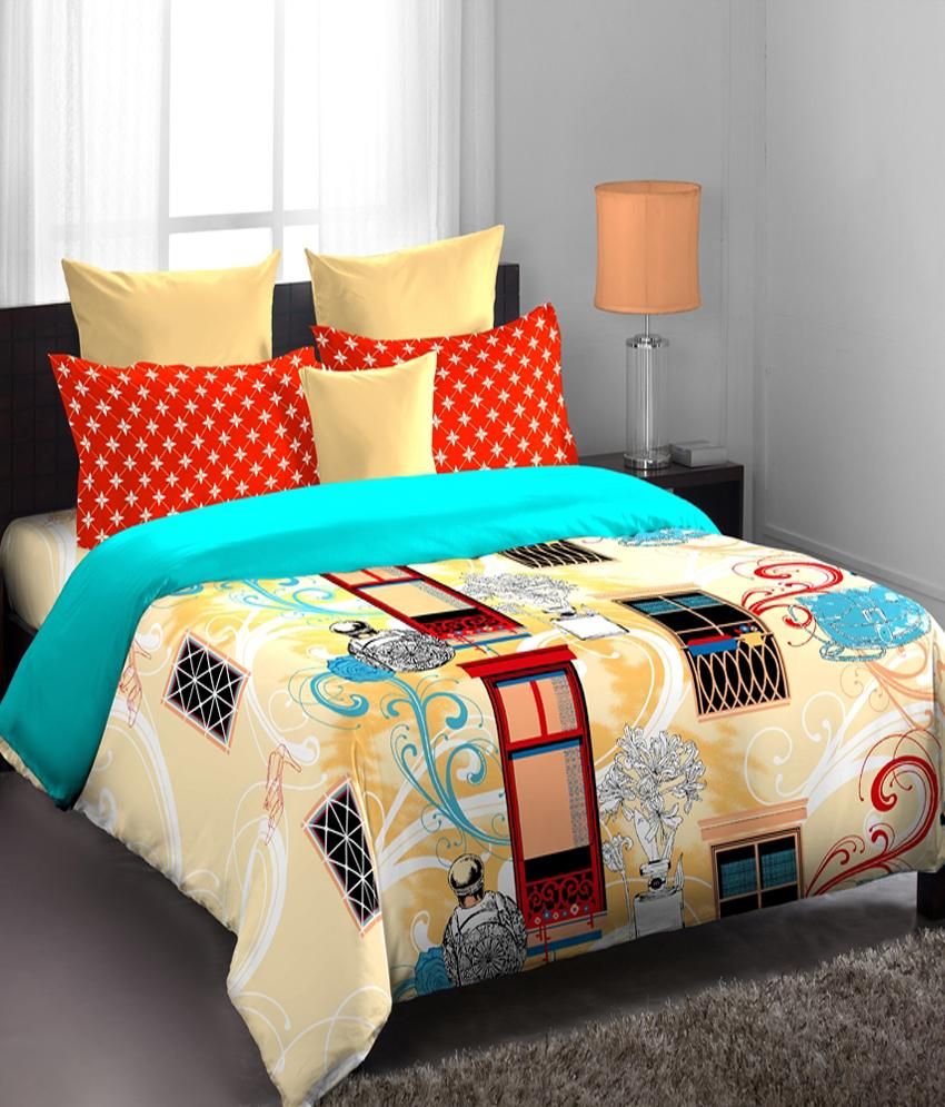 Home Expressions USA Colorville Red & Yellow Double Bed Sheet With 2