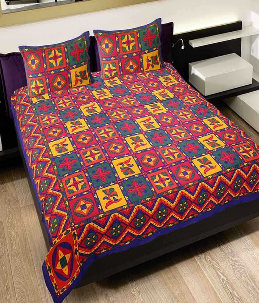 Rangasthali Rajasthani Sanganeri Print Double Bed Sheet with 2 Pillow