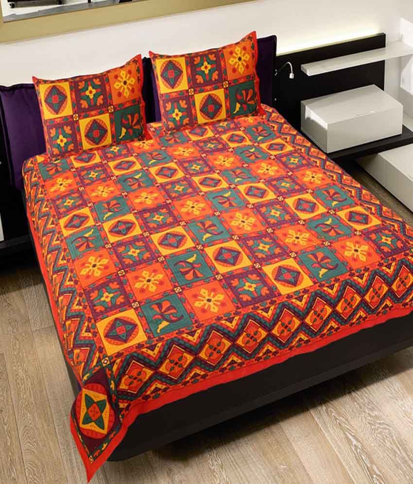 Rangasthali Rajasthani Sanganeri Print Double Bed Sheet with 2 Pillow