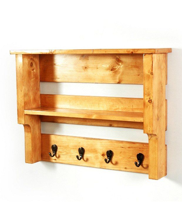 Solid Wood Wall Shelf with Hooks Buy Online at Best Price in India on Snapdeal