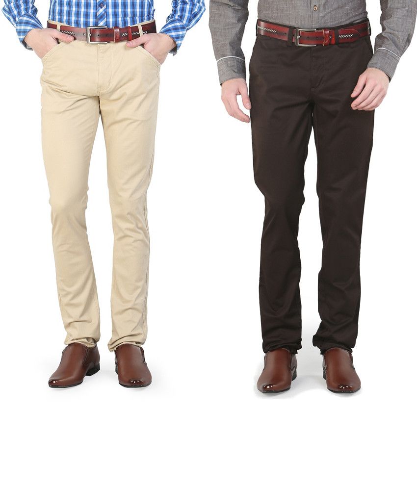 Platinum League Combo Of Brown And Beige Trousers - Buy Platinum League