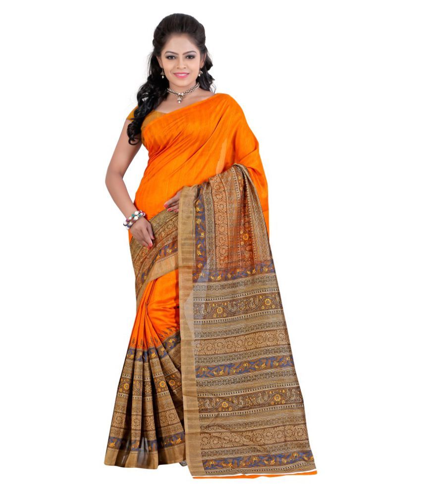 Muta Fashions Orange Art Silk Saree Buy Muta Fashions Orange Art Silk