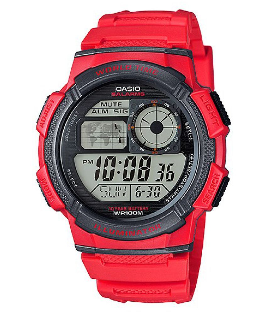 casio red digital watch
