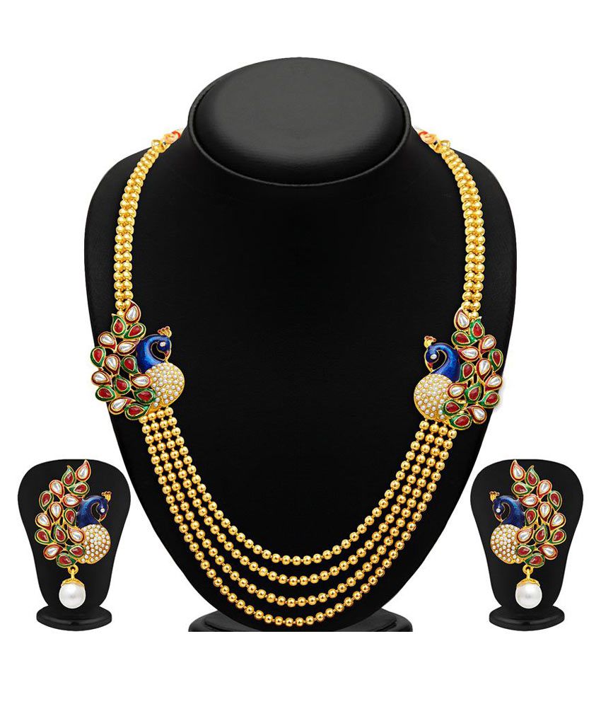 Sukkhi Gold Plated Four Strings Kundan Necklace Set