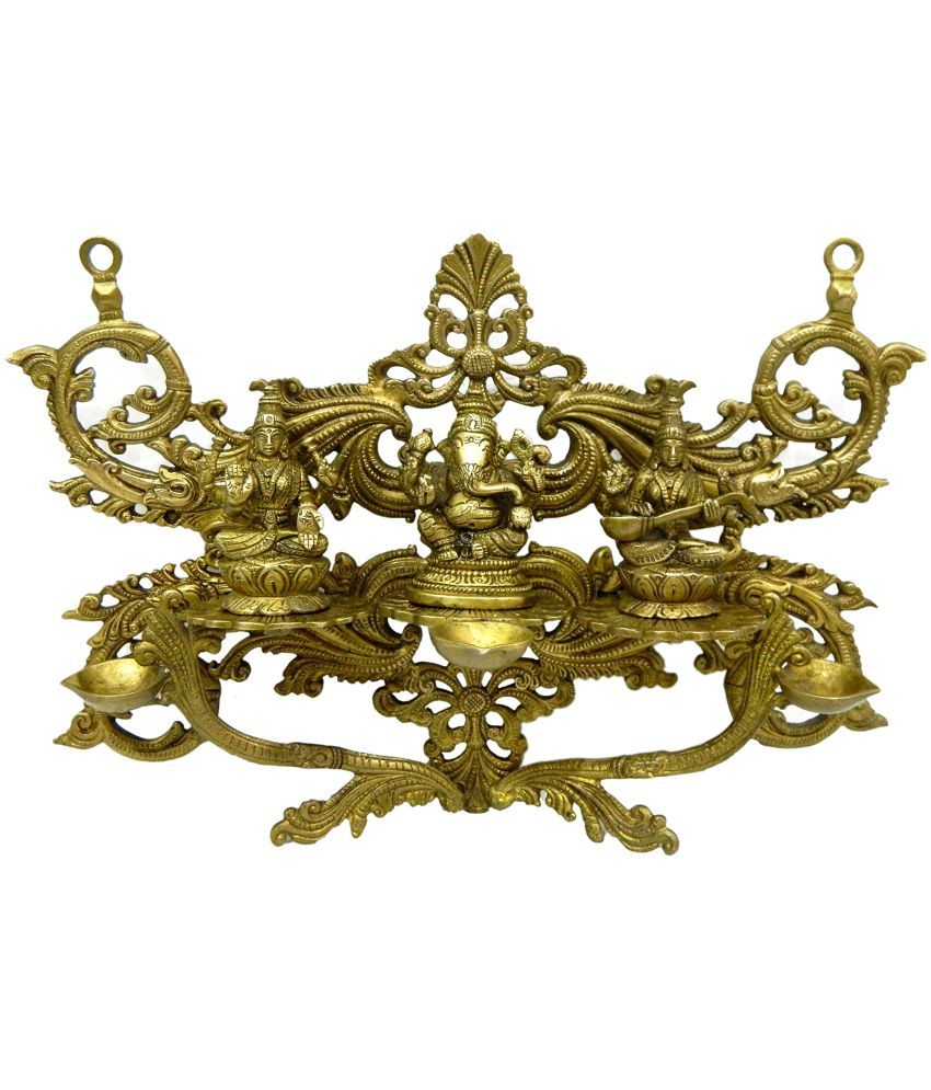 Pure Brass Metal Ganesh Laxmi Saraswati Table Wall Hanging In Fine