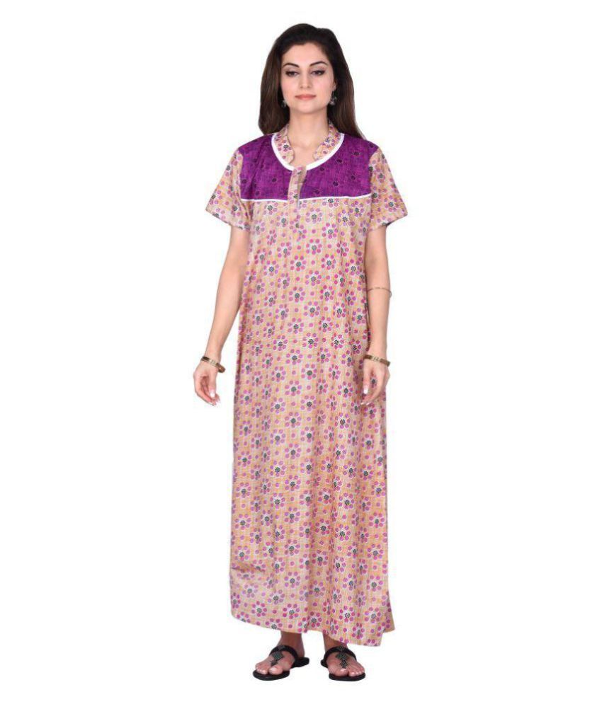 Buy JISB Cotton Nighty Night Gowns Purple Online At Best Prices In