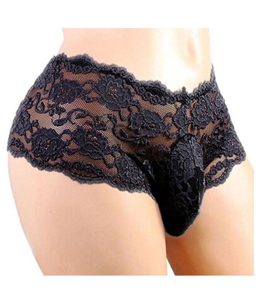 Men Fashion Sissy Underwear Lace Thong Enhance Pouch Bikini Briefs