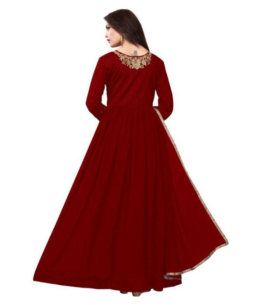 Fkart Red And Brown Net Anarkali Semi Stitched Suit Buy Fkart Red And