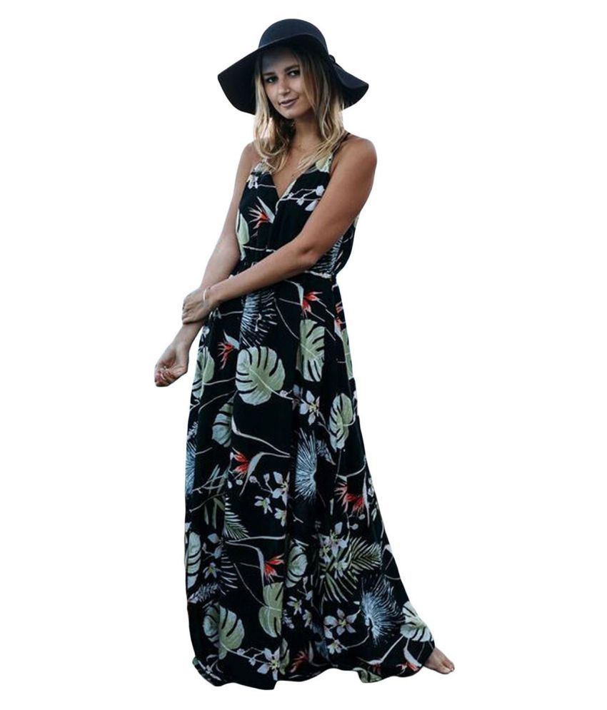 Sexy Women Dress Bohemia Style Print V Neck Halter Dress Casual Beach