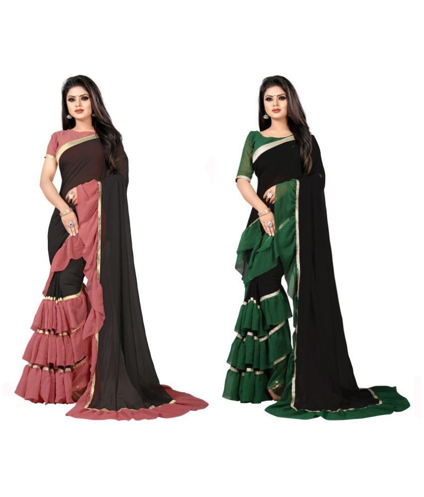 Anjaneya Sarees Red Green Georgette Saree Combos Buy Anjaneya Sarees