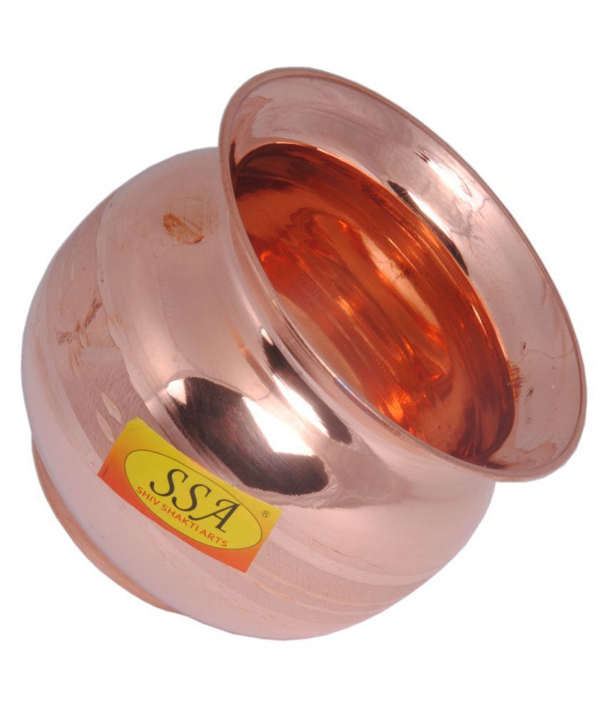 Handmade Pure Copper Kalash Lota Silver Touch Design Volume 500 ML Each