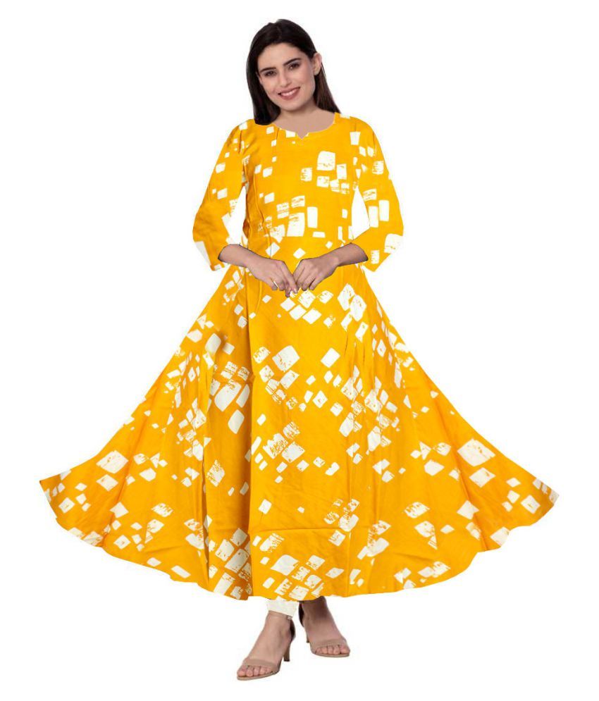 JWF Yellow Rayon Anarkali Kurti Buy JWF Yellow Rayon Anarkali Kurti