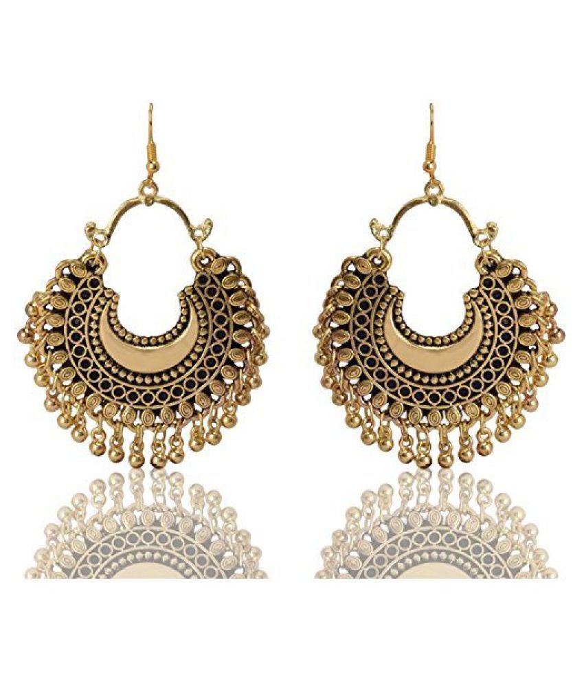 Eshoptail Beautiful Oxidised Gold Beaded Chandbali Earrings For Women