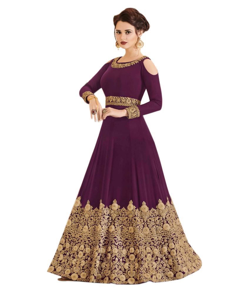 Om Creation Purple Georgette Anarkali Semi Stitched Suit Buy Om