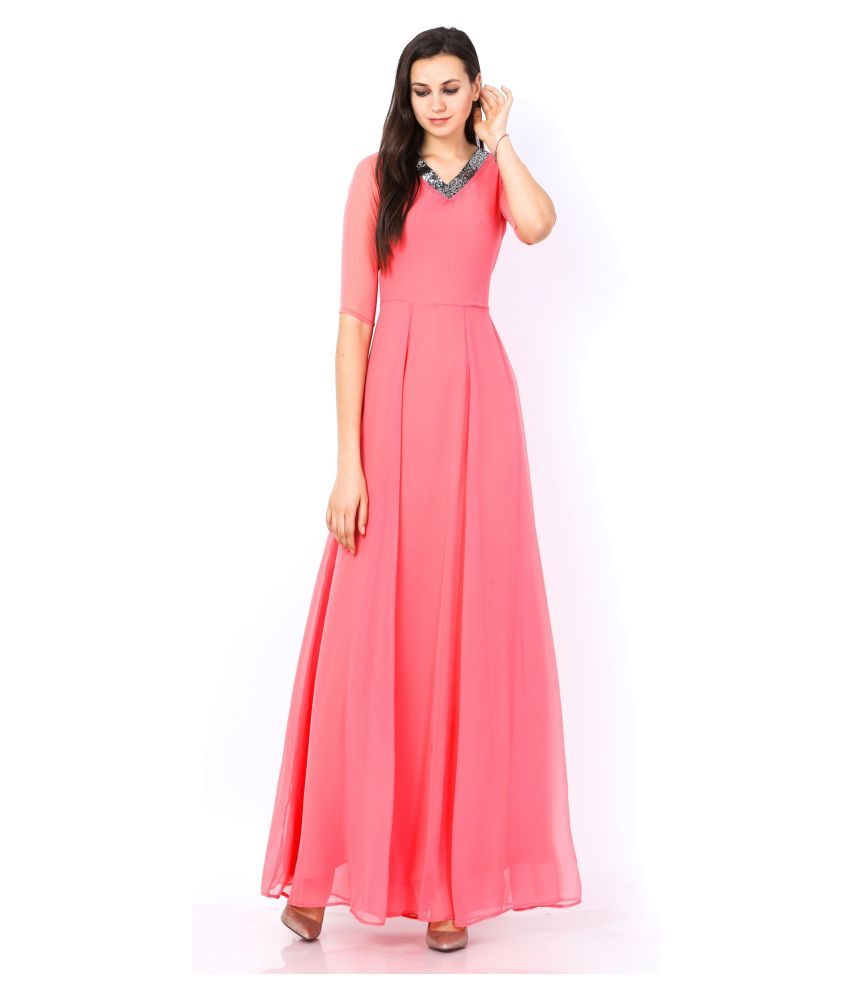 Scenestealer Peach Poly Georgette Gown Buy Scenestealer Peach Poly