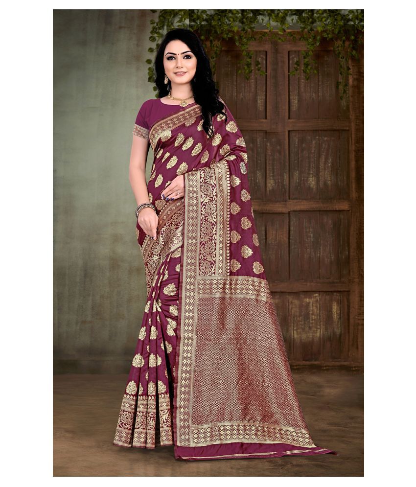 Anjaneya Sarees Maroon Banarasi Silk Saree Buy Anjaneya Sarees Maroon