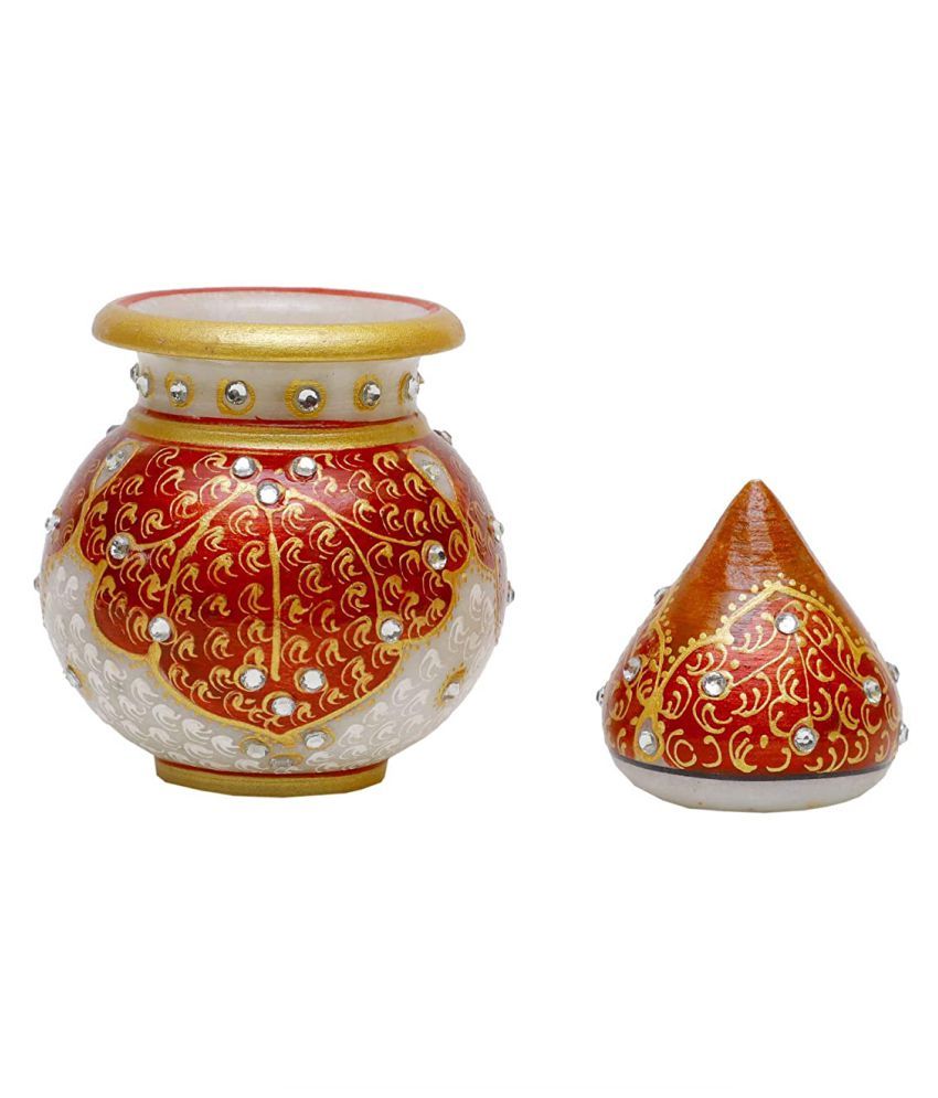 R K Global Marble Handicraft Designer Decorative Pooja Kalash Red