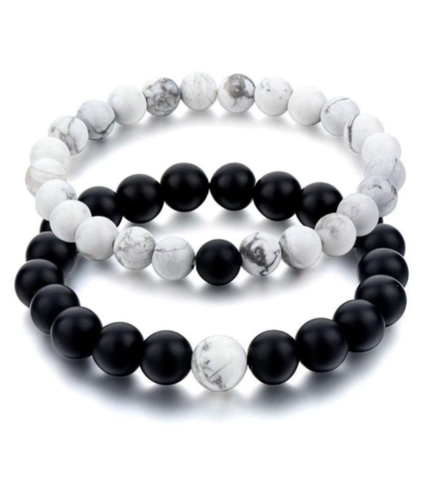 Mm White Howlite With Black Matte Onyx Natural Agate Stone Couple