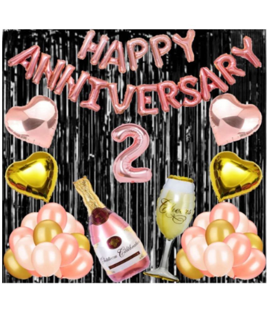 Blooms Mall Rose Gold Foil Balloons With Happy Anniversary Decoration