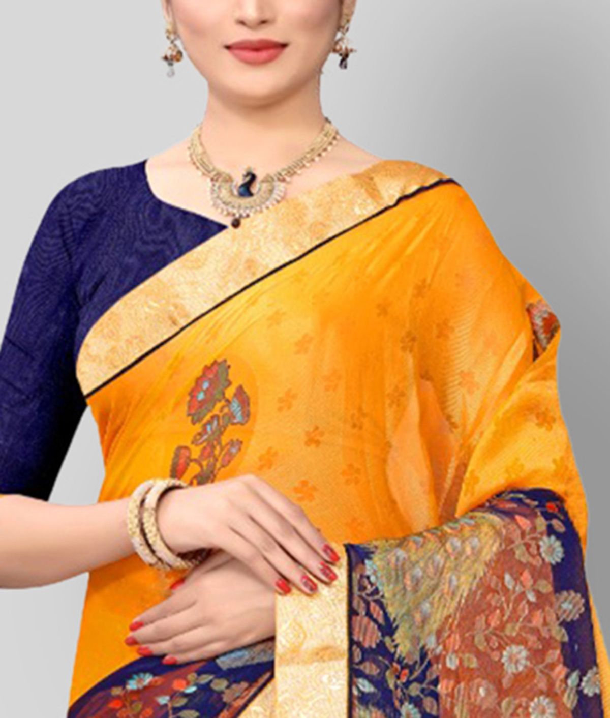 Mahalaxmi Fab Multicolor Cotton Blend Saree With Blouse Piece Pack