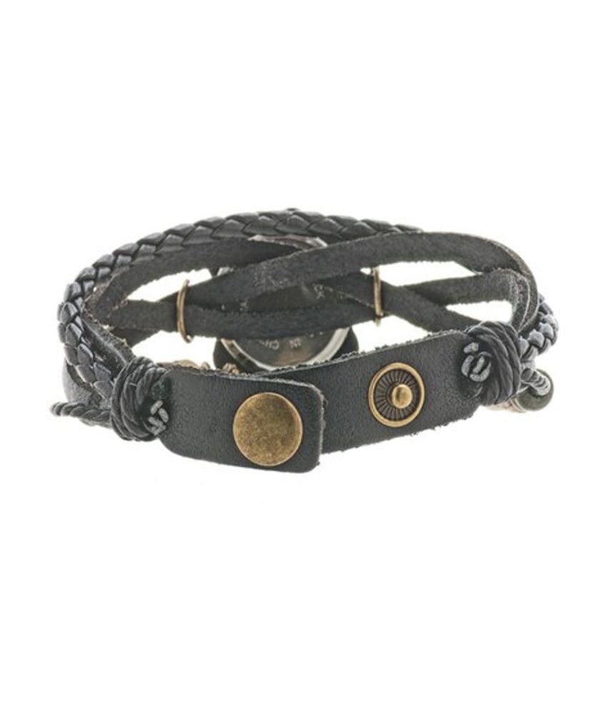 gold black leather watch