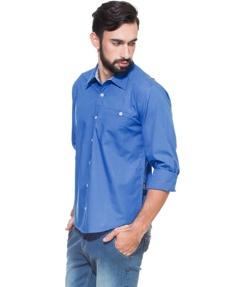 Zovi Regular Fit Casual Royal Blue Solid Shirt with Pocket - Buy Zovi ...