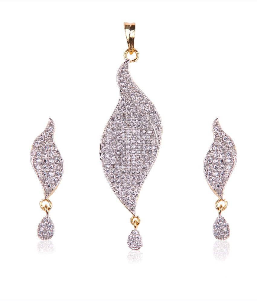 Rajwada Arts Stylish Design American Diamond Pendant Set With Rajwada Arts Stylish Design American Diamond Pendant Set With Matching Earrings