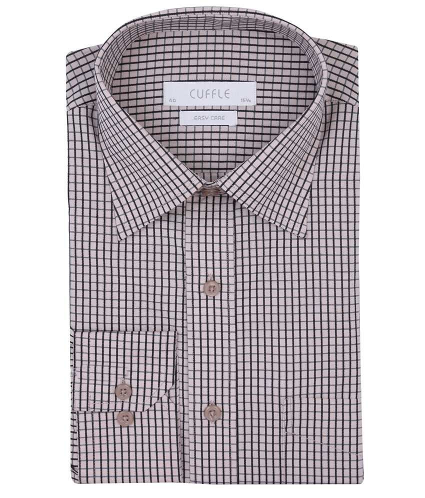Cuffle Faun Dobby Checks Cotton Blend Full Sleeve Regular Fit Shirt ...