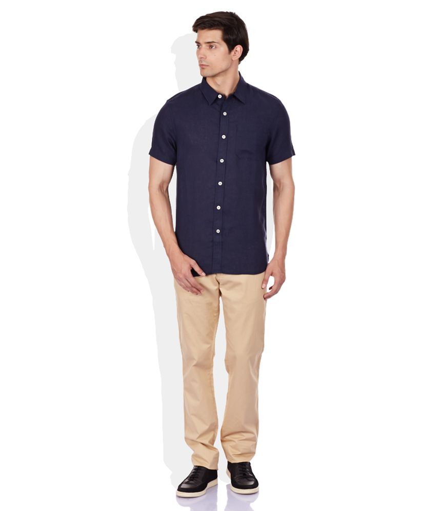 Giordano Navy Slim Fit Linen Shirt - Buy Giordano Navy Slim Fit Linen ...