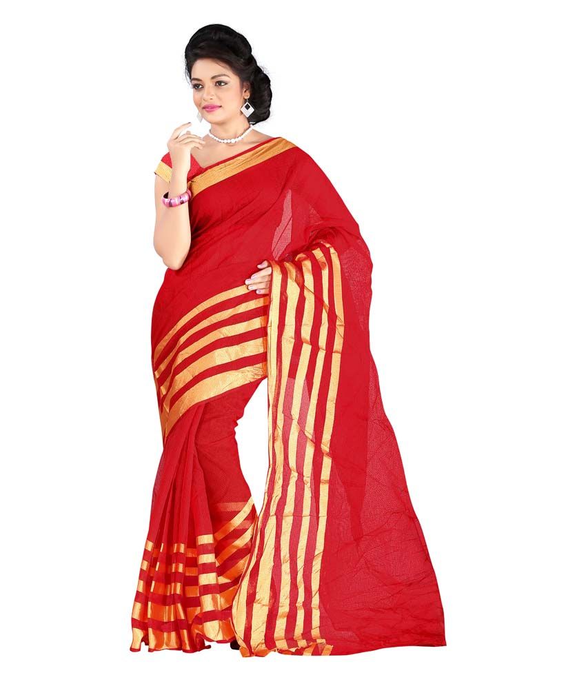 white and red cotton saree online