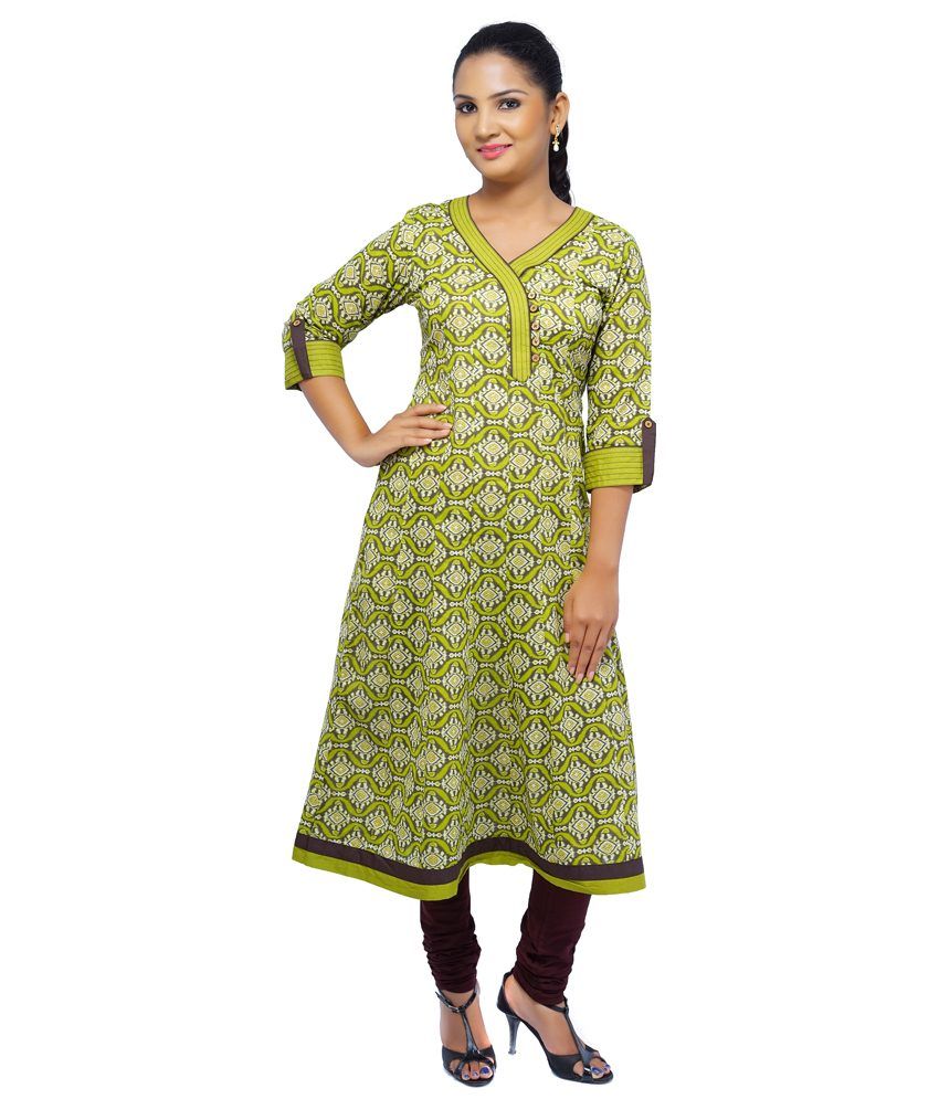 Saffron Green Cotton Kurti - Buy Saffron Green Cotton Kurti Online at ...