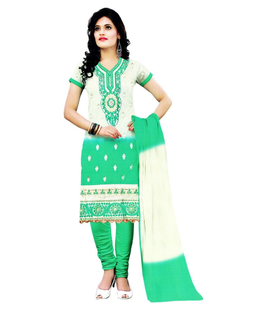 Dress Club Green Cotton Embroidered Dress Material - Buy Dress Club ...