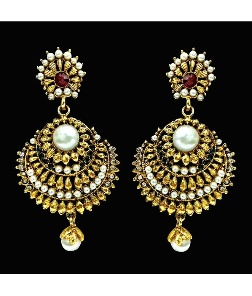 Surat Diamond Ethnic Red, Green & White Stone & Gold Plated Hanging ...