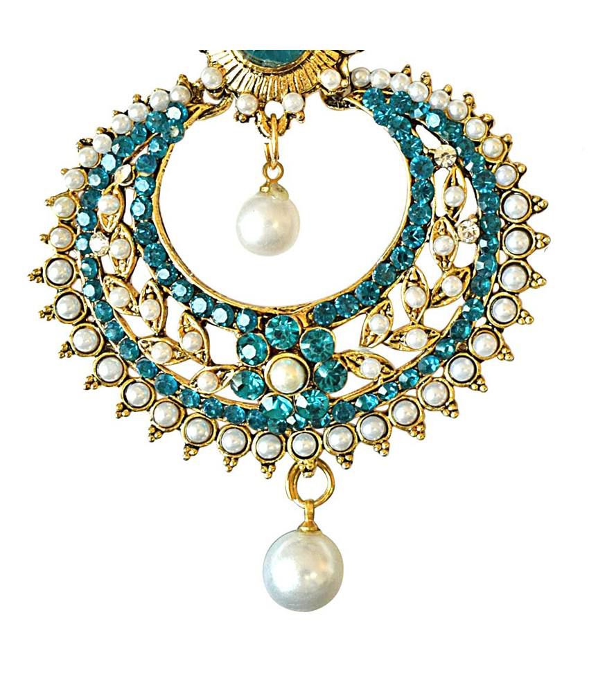 Surat Diamond Fancy Blue Coloured Stone, Shell Pearl & Gold Plated ...