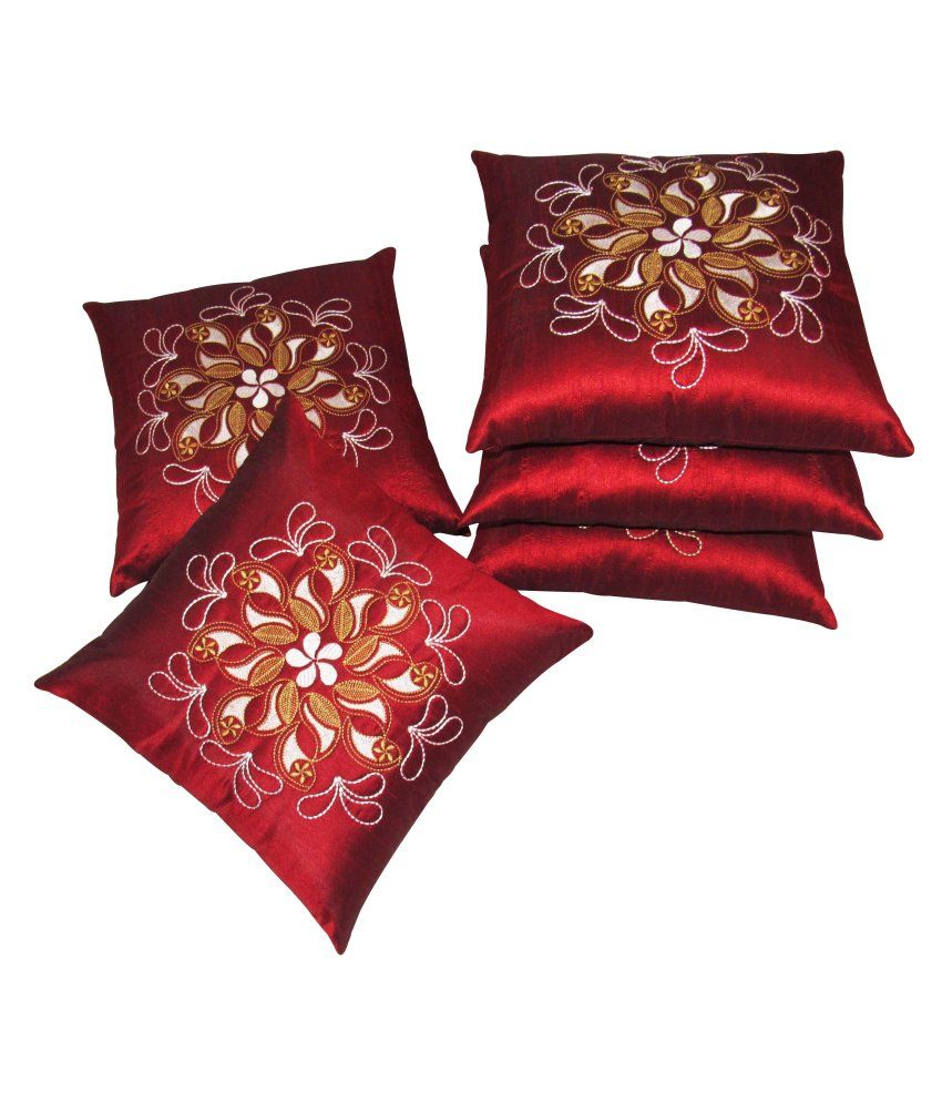 Tempting Embroidered Red Cushion covers Set Of 5 (40X40 cms) Buy