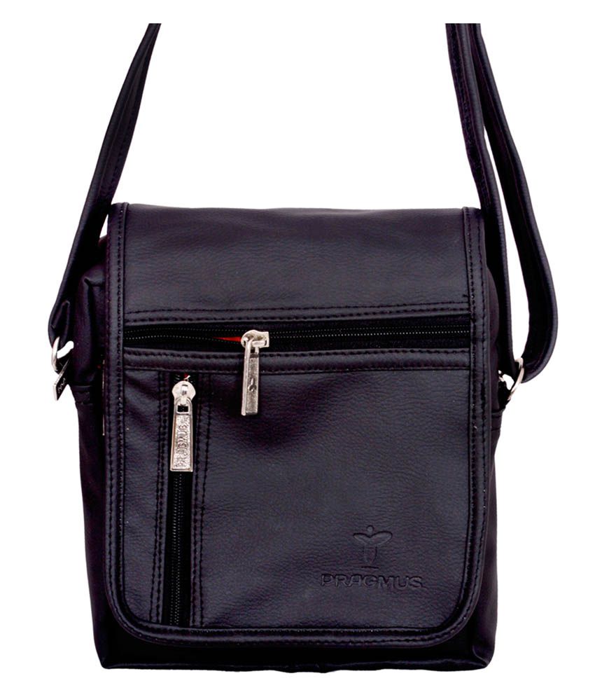 Pragmus Black Leather Sling Bag - Buy Pragmus Black Leather Sling Bag Online at Low Price - Snapdeal