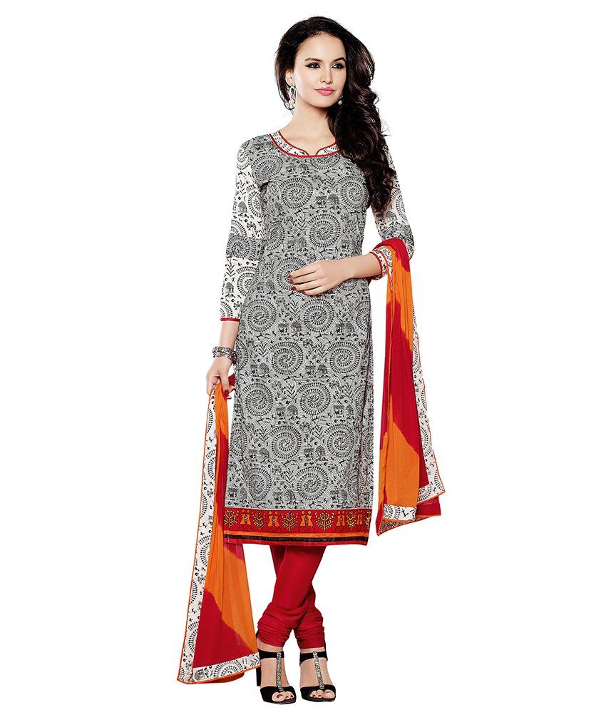 Saee Gray Cotton Semi Stitched Dress Material Buy Saee Gray Cotton