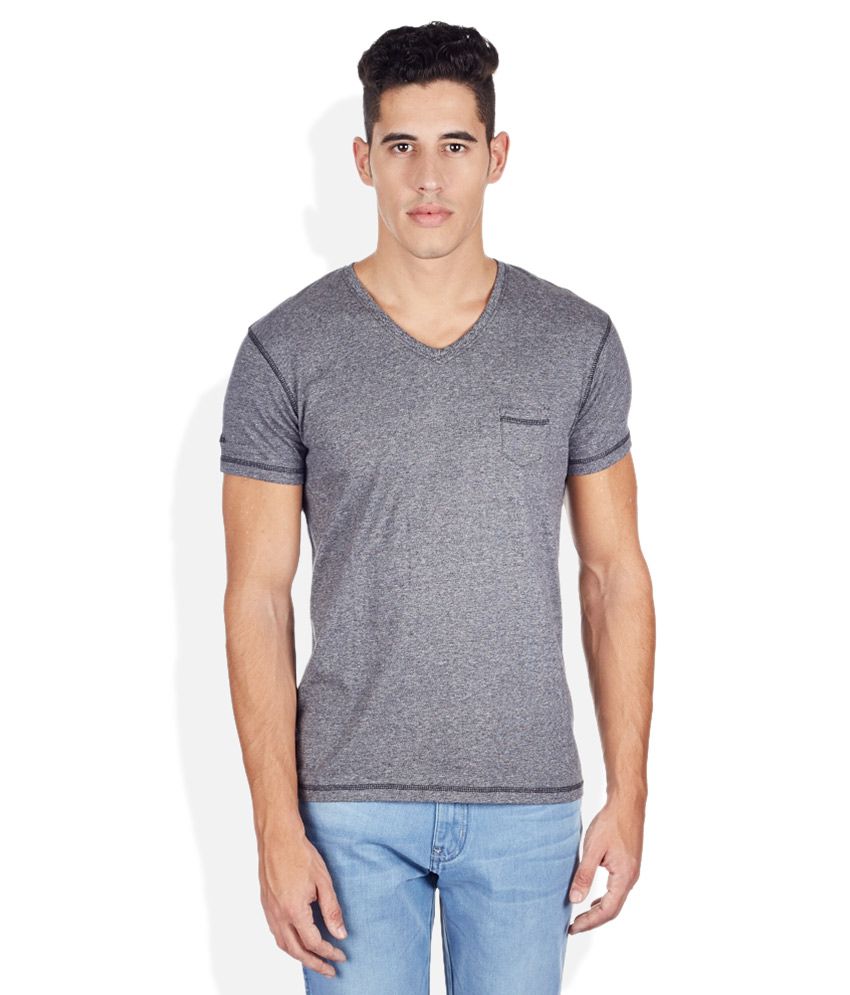 Wrangler Gray Basics V-Neck T-Shirt - Buy Wrangler Gray Basics V-Neck T ...