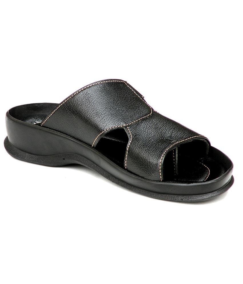black leather slip on slippers