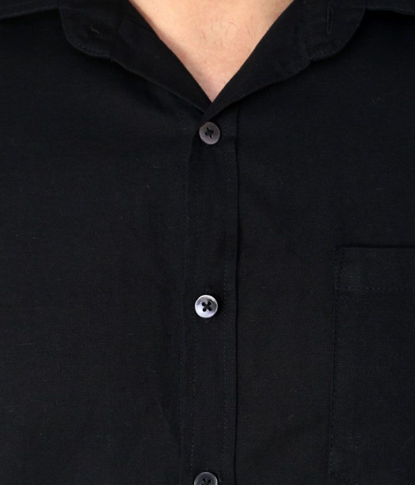 Vaak Black Linen Blend Solids Shirt - Buy Vaak Black Linen Blend Solids ...