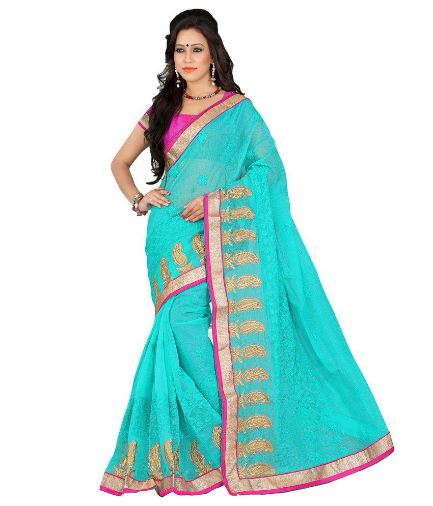 Adi Fashion Turquoise Cotton Saree - Buy Adi Fashion Turquoise Cotton ...