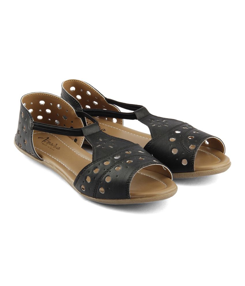 Almaira Black Peep toe Flat Slip-on Sandals Price in India- Buy Almaira ...