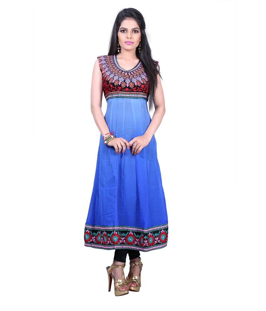pink blue combination kurti