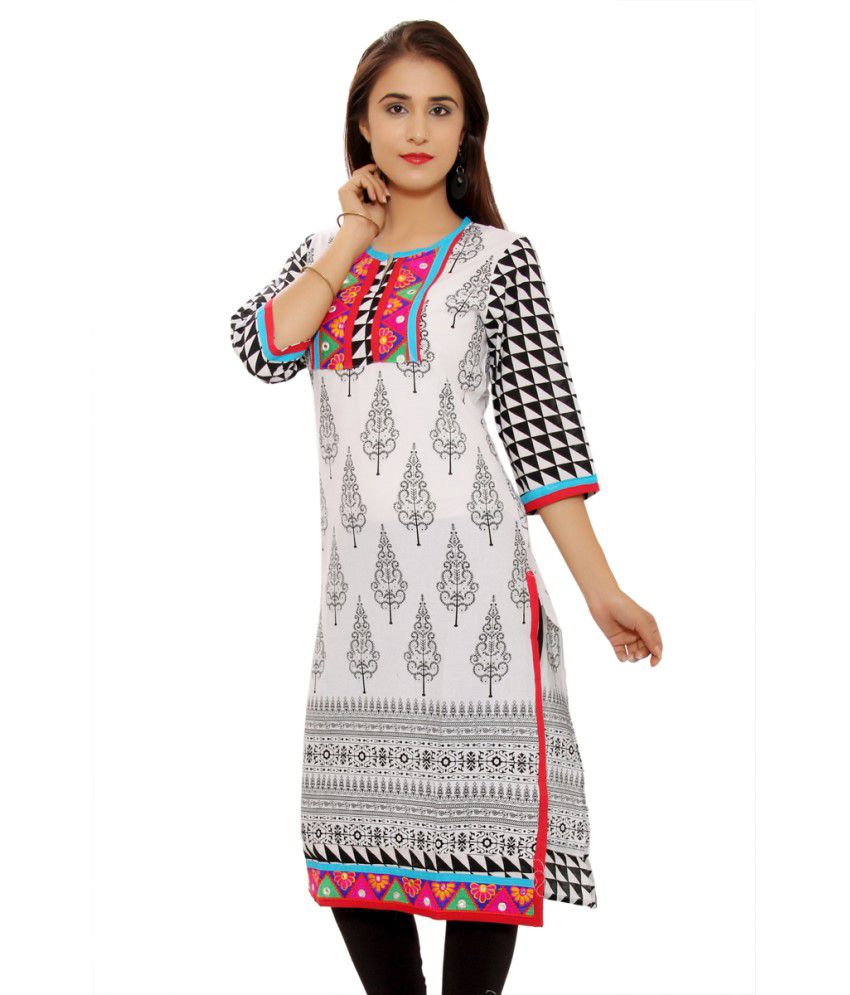 Aakashi White Cotton Kurti - Buy Aakashi White Cotton Kurti Online at ...